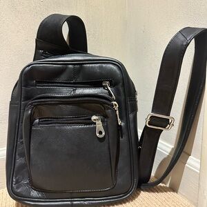 Black Leather Men or Women’s Crossbody Bag